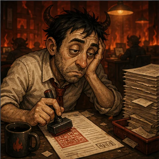 A tired person at a desk.