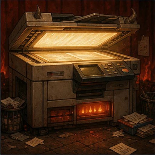 A glowing office machine.