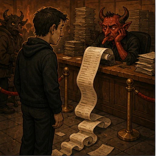 A person waiting at a counter.