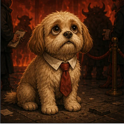 A small dog wearing a tie.