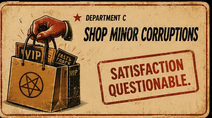 Department C. Shop Minor Corruptions. Satisfaction questionable.